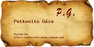 Petkovits Géza névjegykártya