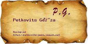 Petkovits Géza névjegykártya